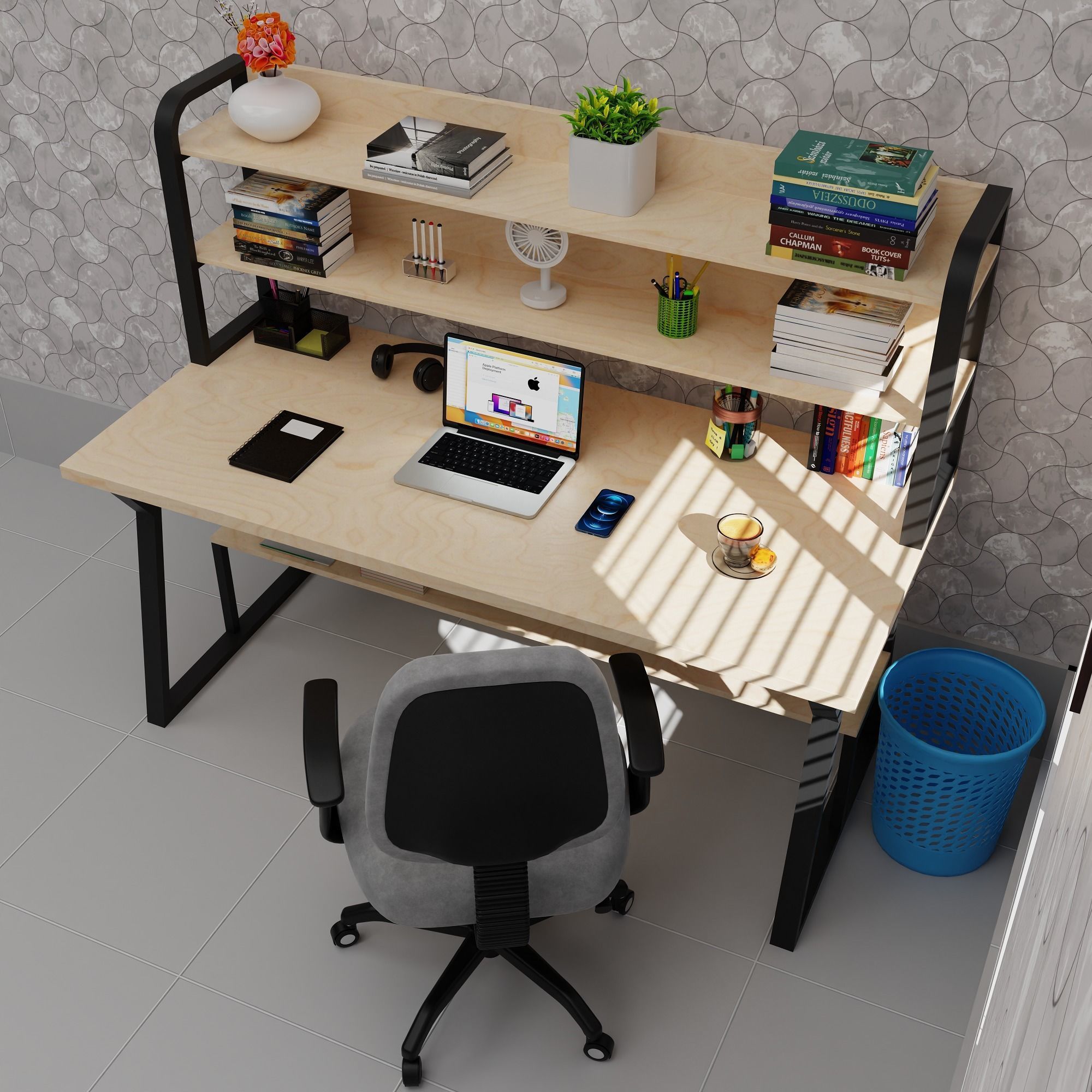 Realistic Study Table With Assets-01 Low-poly 3D model_8
