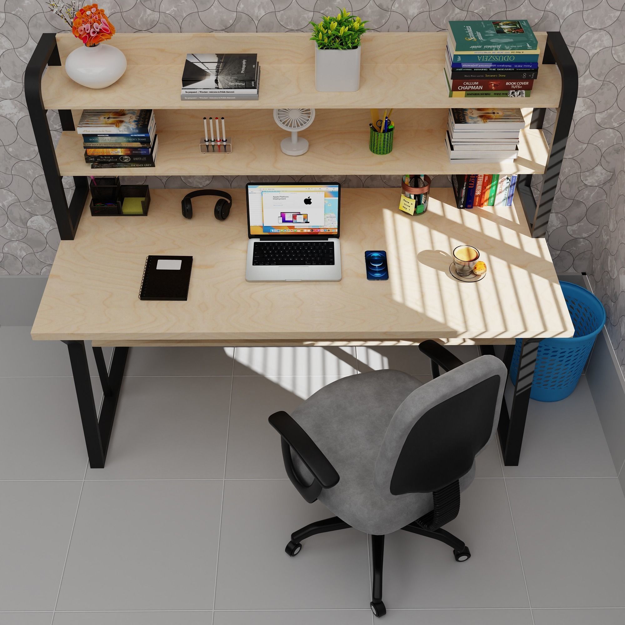 Realistic Study Table With Assets-01 Low-poly 3D model_3