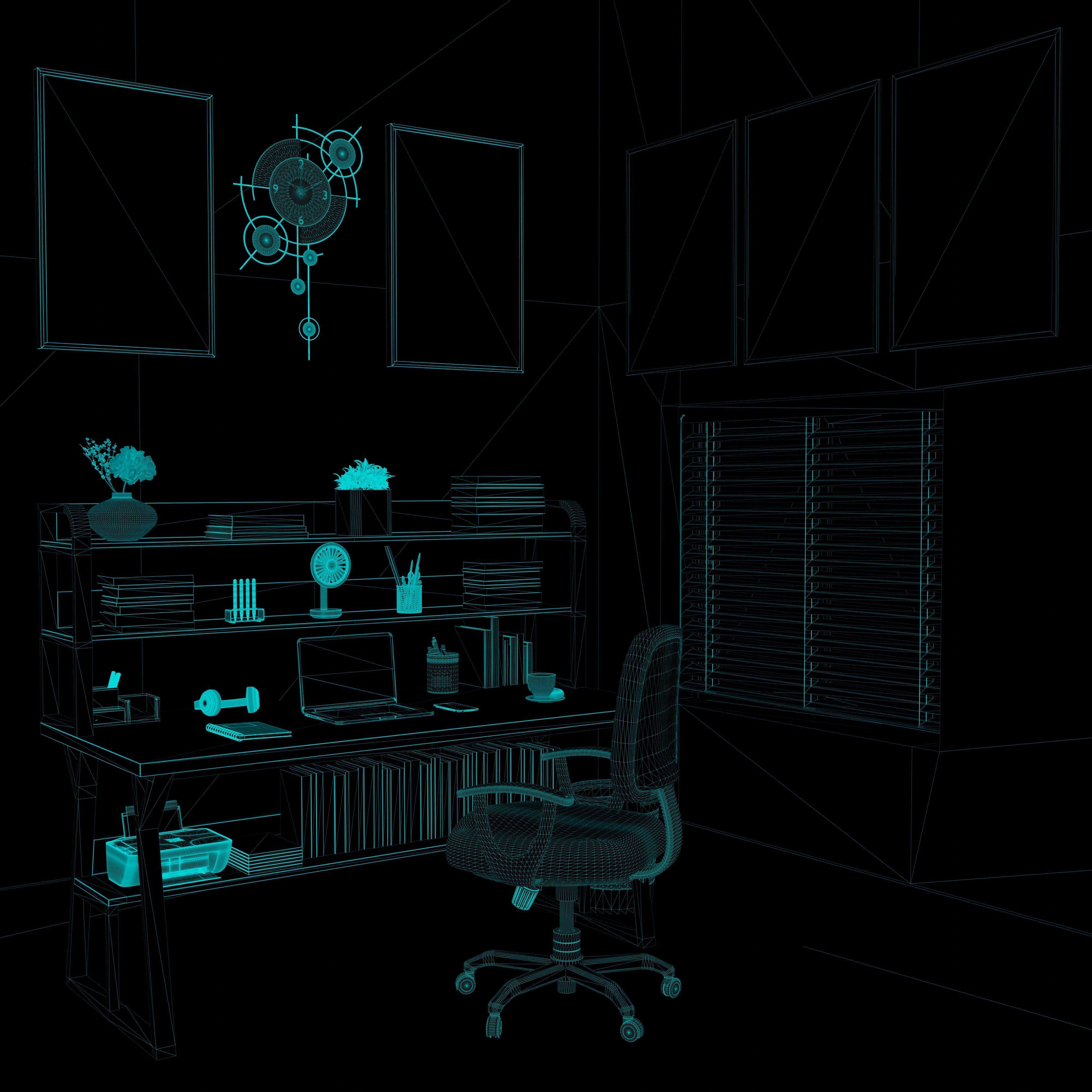 Realistic Study Table With Assets-01 Low-poly 3D model_2