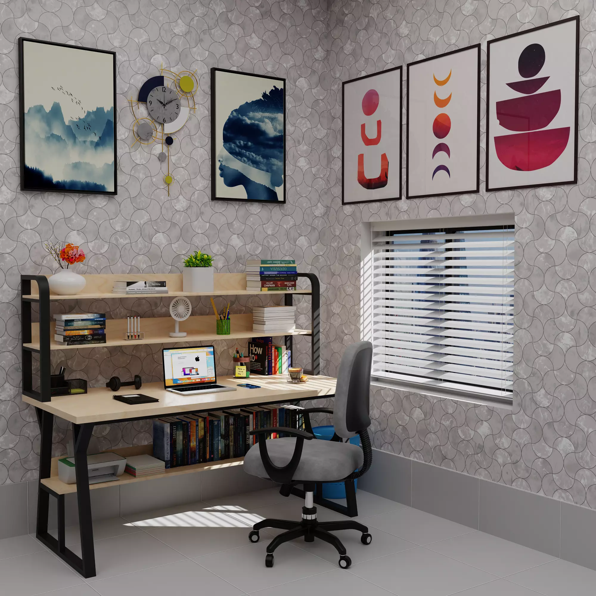 Realistic Study Table With Assets-01 Low-poly 3D model_0
