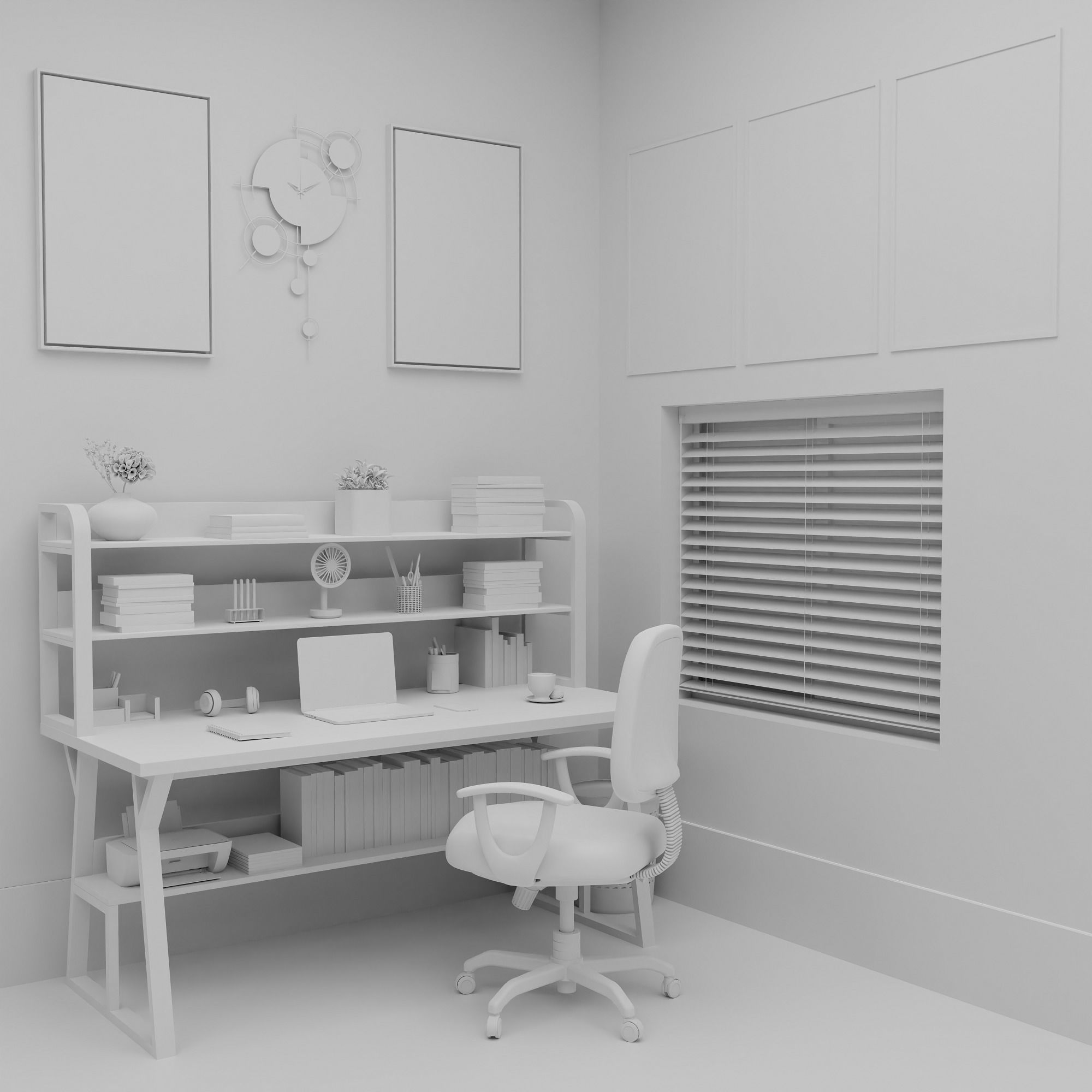 Realistic Study Table With Assets-01 Low-poly 3D model_6