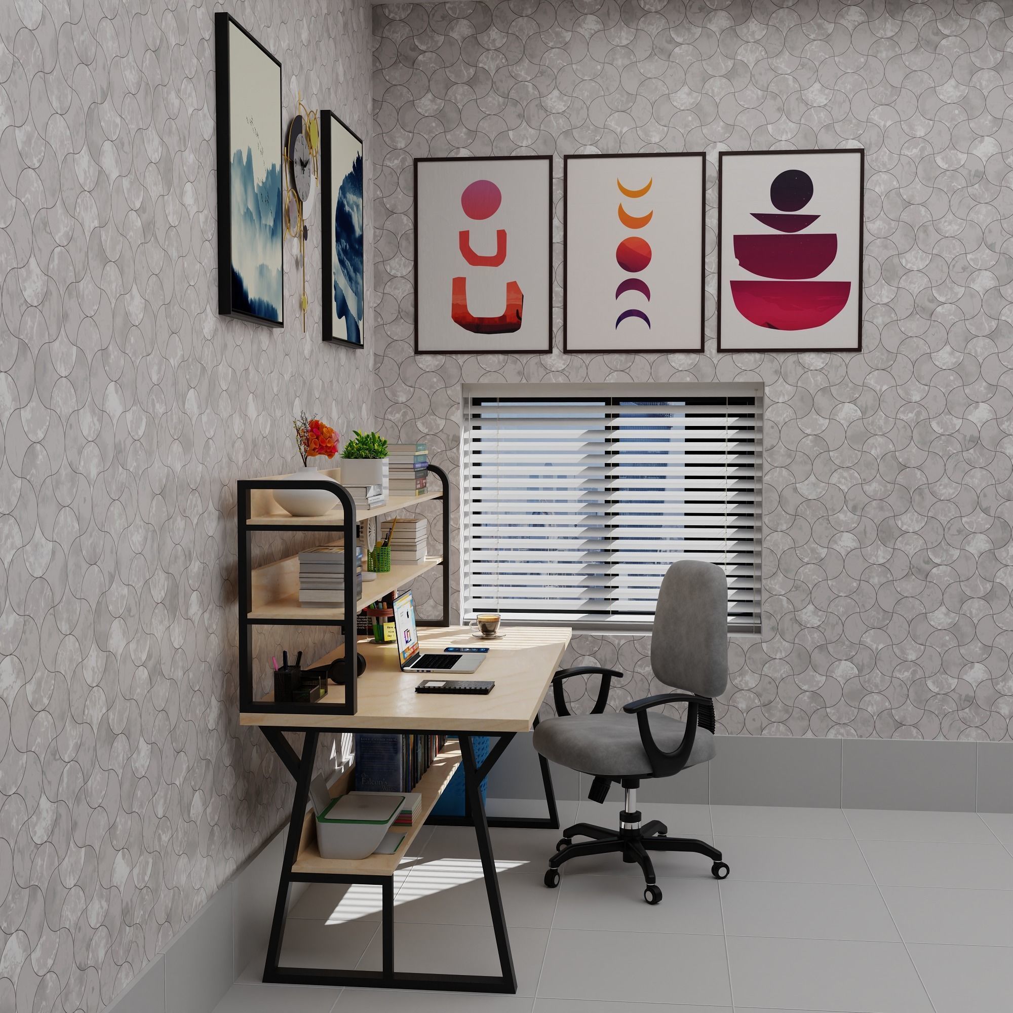 Realistic Study Table With Assets-01 Low-poly 3D model_10