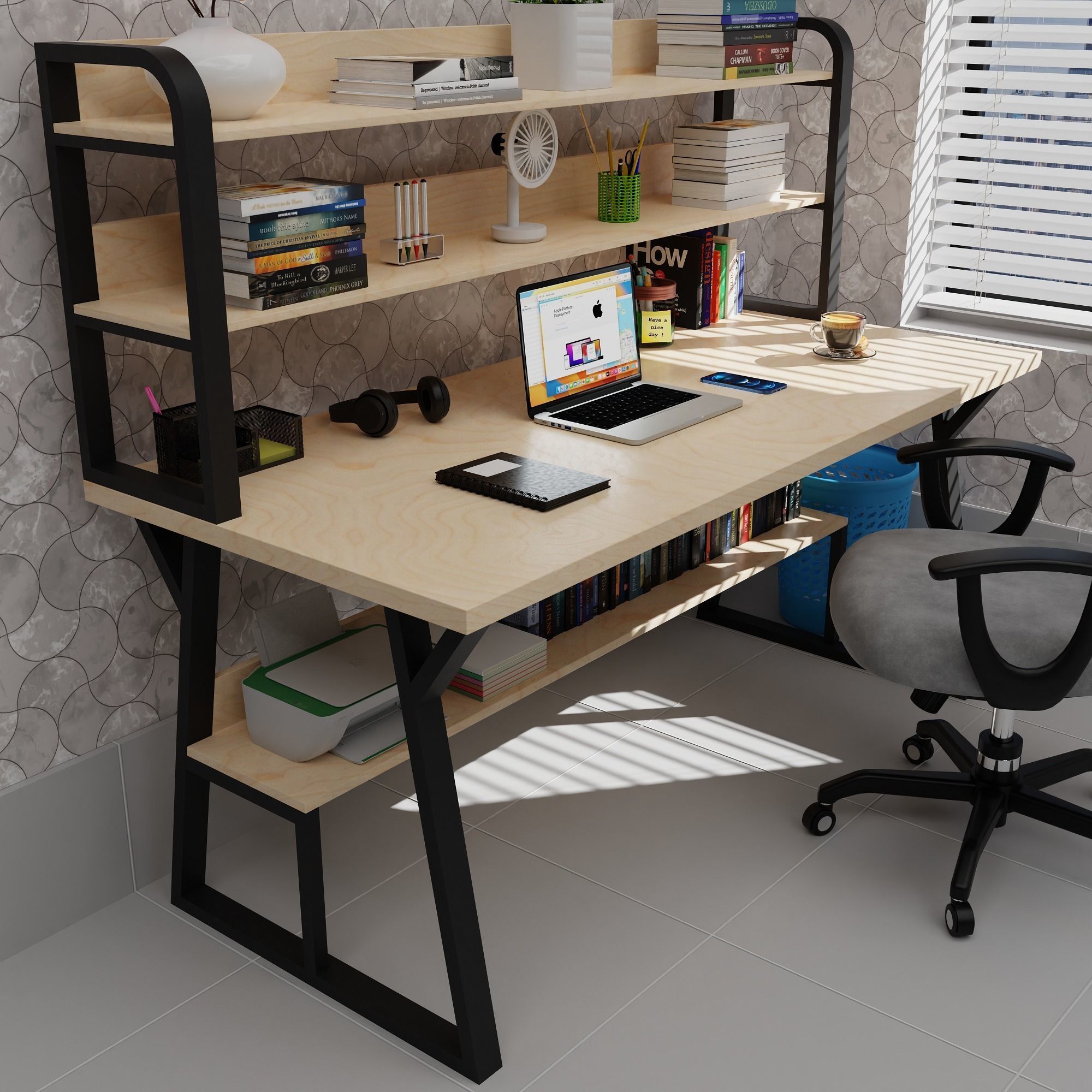 Realistic Study Table With Assets-01 Low-poly 3D model_9