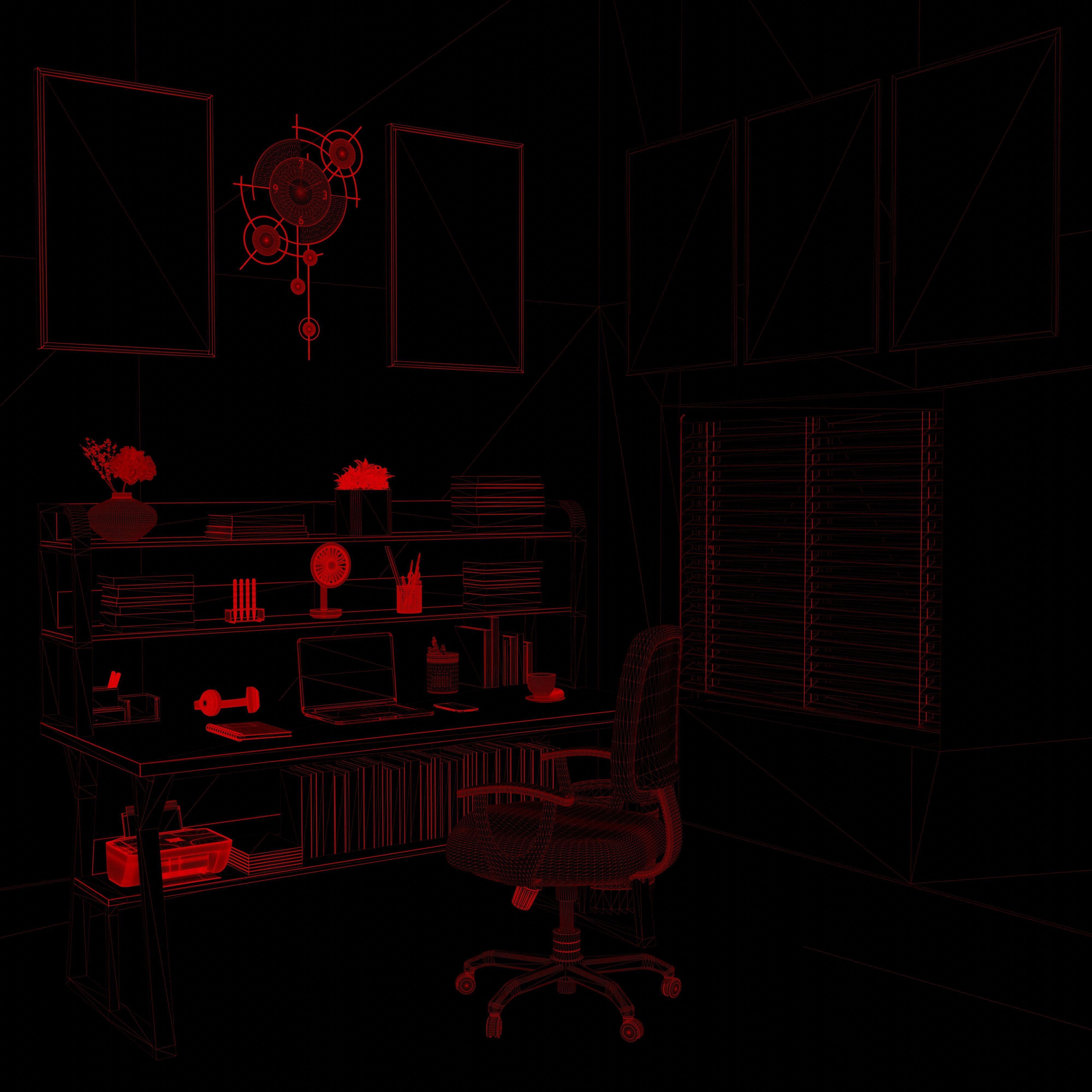 Realistic Study Table With Assets-01 Low-poly 3D model_4