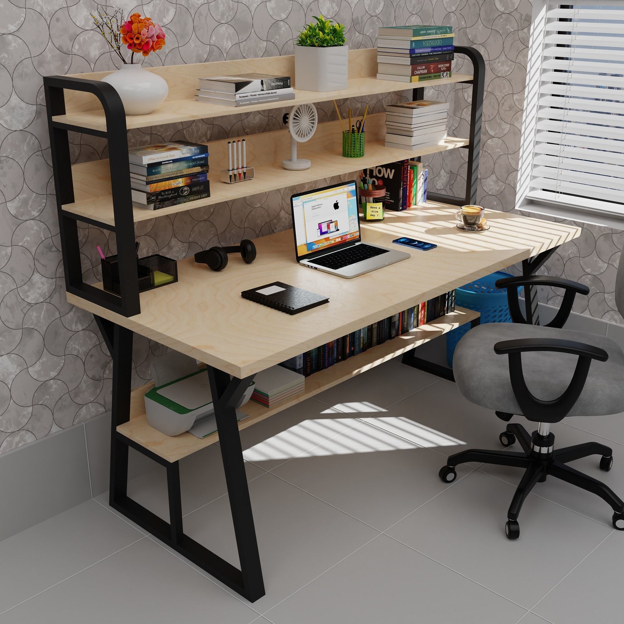 Realistic Study Table With Assets-01 Low-poly 3D model_7