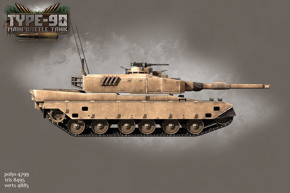 Type 90 Main Battle Tank Low-poly 3D model_18