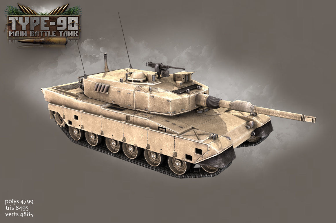 Type 90 Main Battle Tank Low-poly 3D model_13