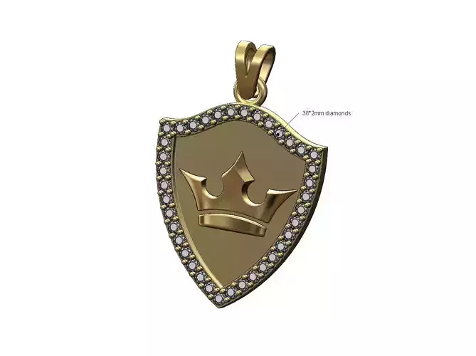 Diamond crown and shield  pendant with bail