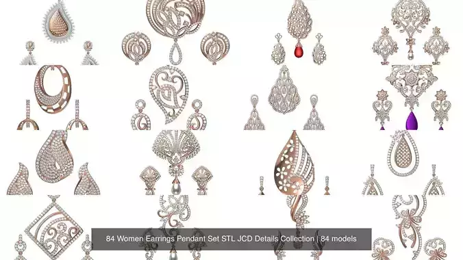 84 Women Earrings Pendant Set STL JCD Details Collection