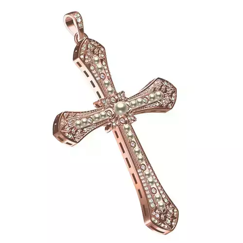 Diamond and Pearl Cross Pendant