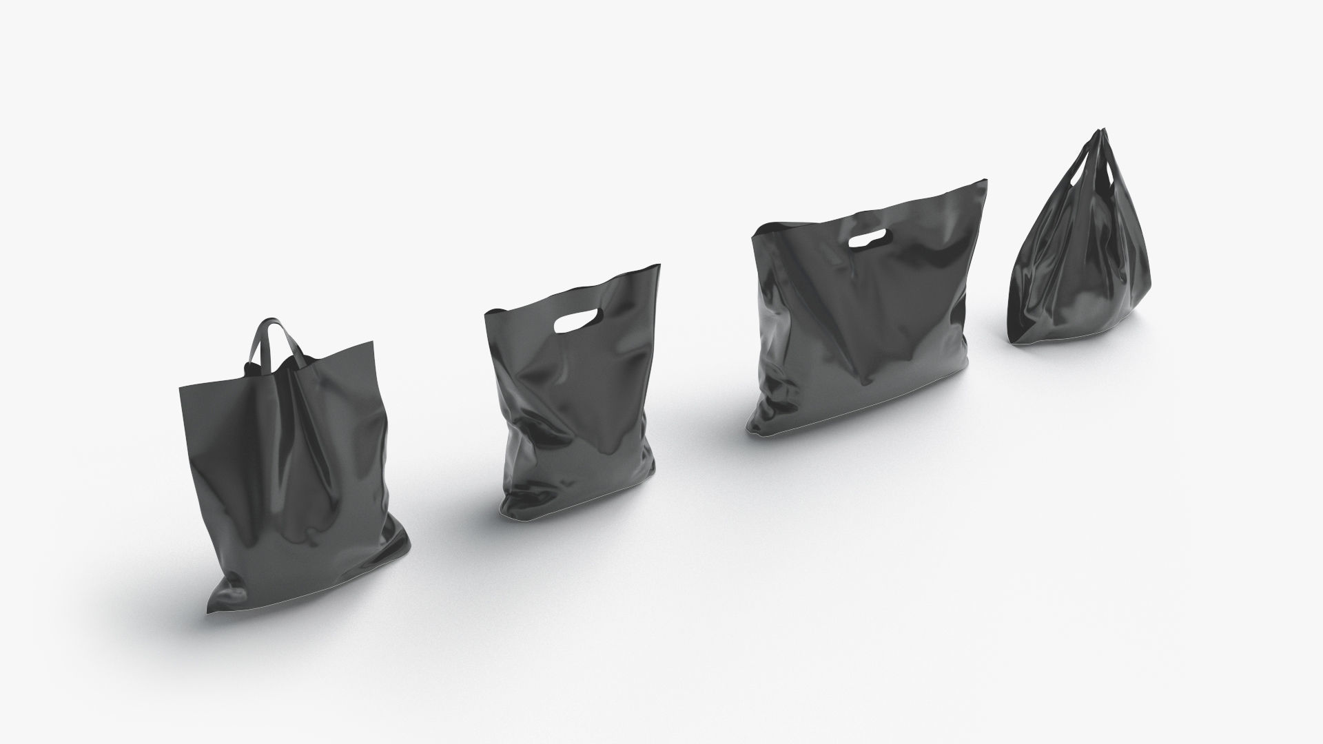 4 Black Plastic Bag Stand - handle packet shapes set Low-poly 3D model_1
