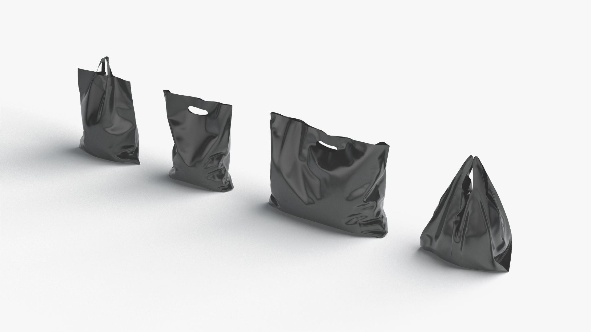 4 Black Plastic Bag Stand - handle packet shapes set Low-poly 3D model_4