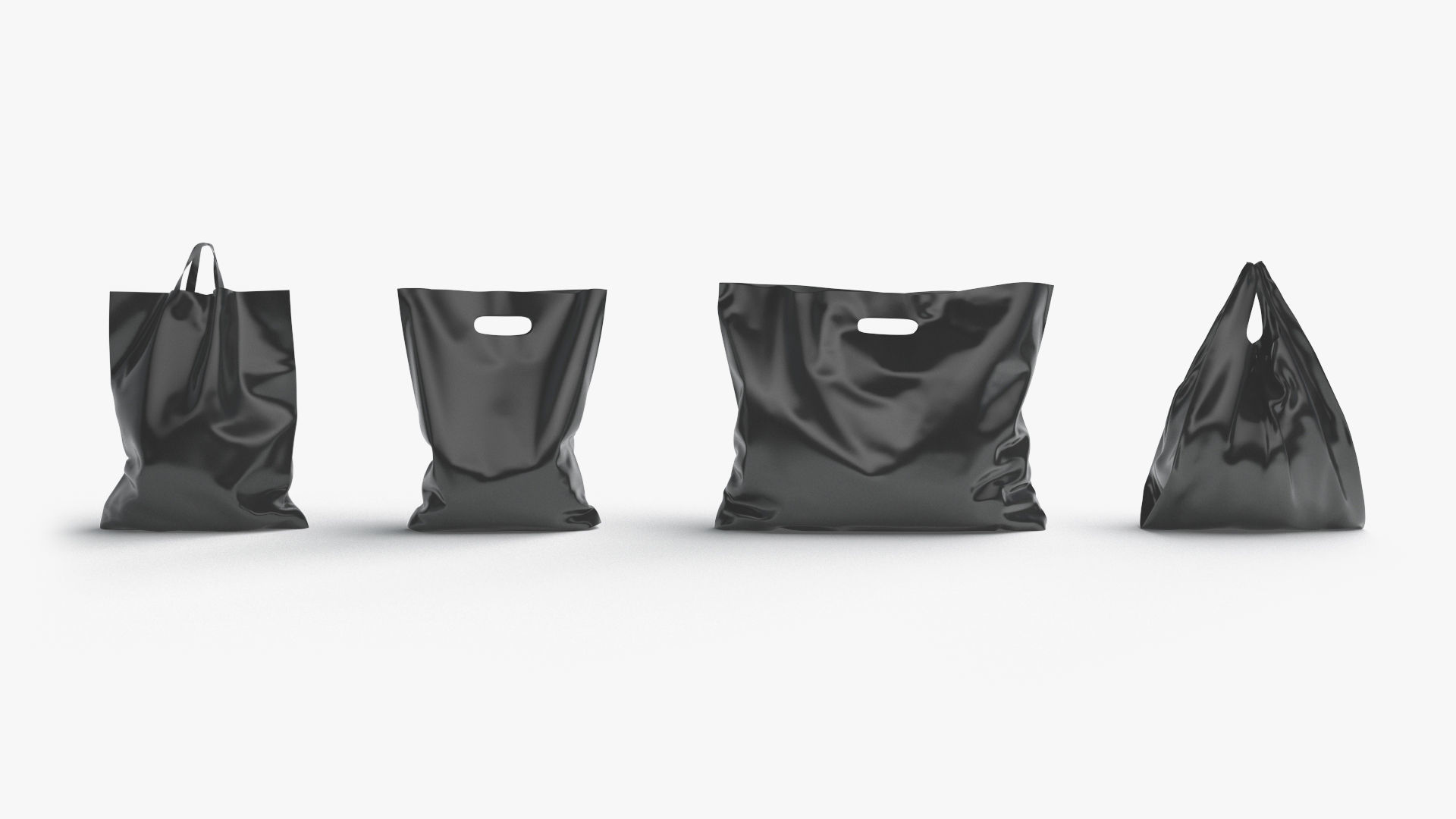 4 Black Plastic Bag Stand - handle packet shapes set Low-poly 3D model_2