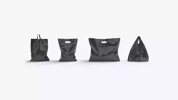 4 Black Plastic Bag Stand - handle packet shapes set Low-poly 3D model