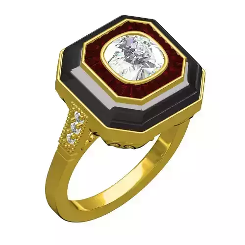 Ruby and Onyx Diamond Art Deco Engagement Ring