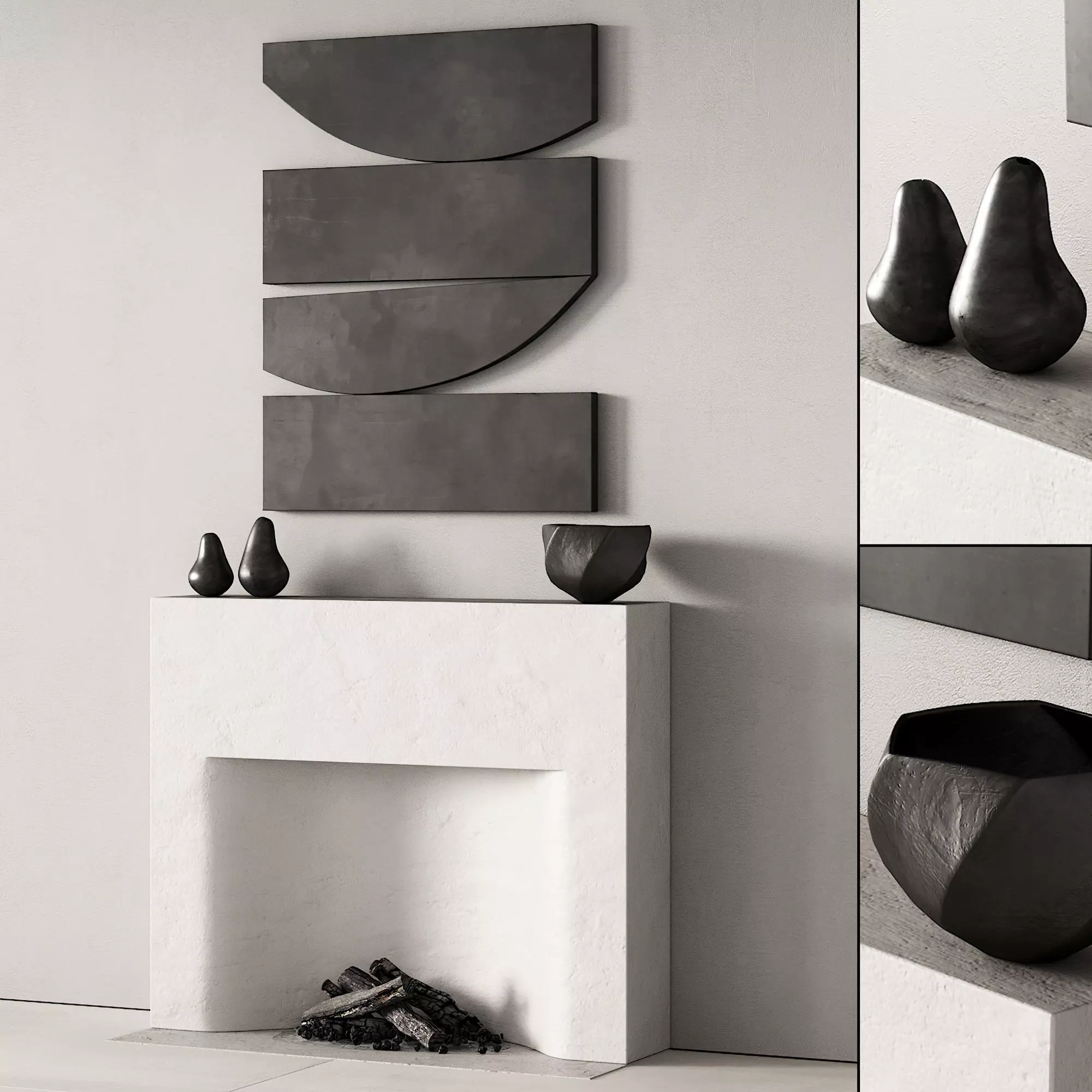 290 fireplace area decorative wall 08 chimney with artwork 3D model