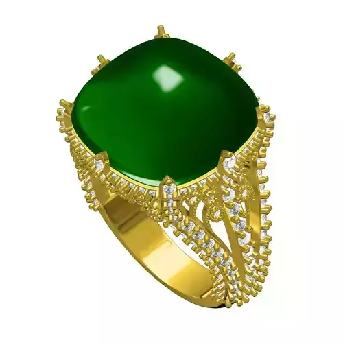 Green Cabochon Stone Split Shank Art Deco Ring
