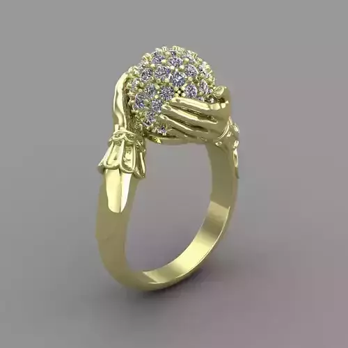 Hand Ring With Ball Of Diamonds 3D Print Model