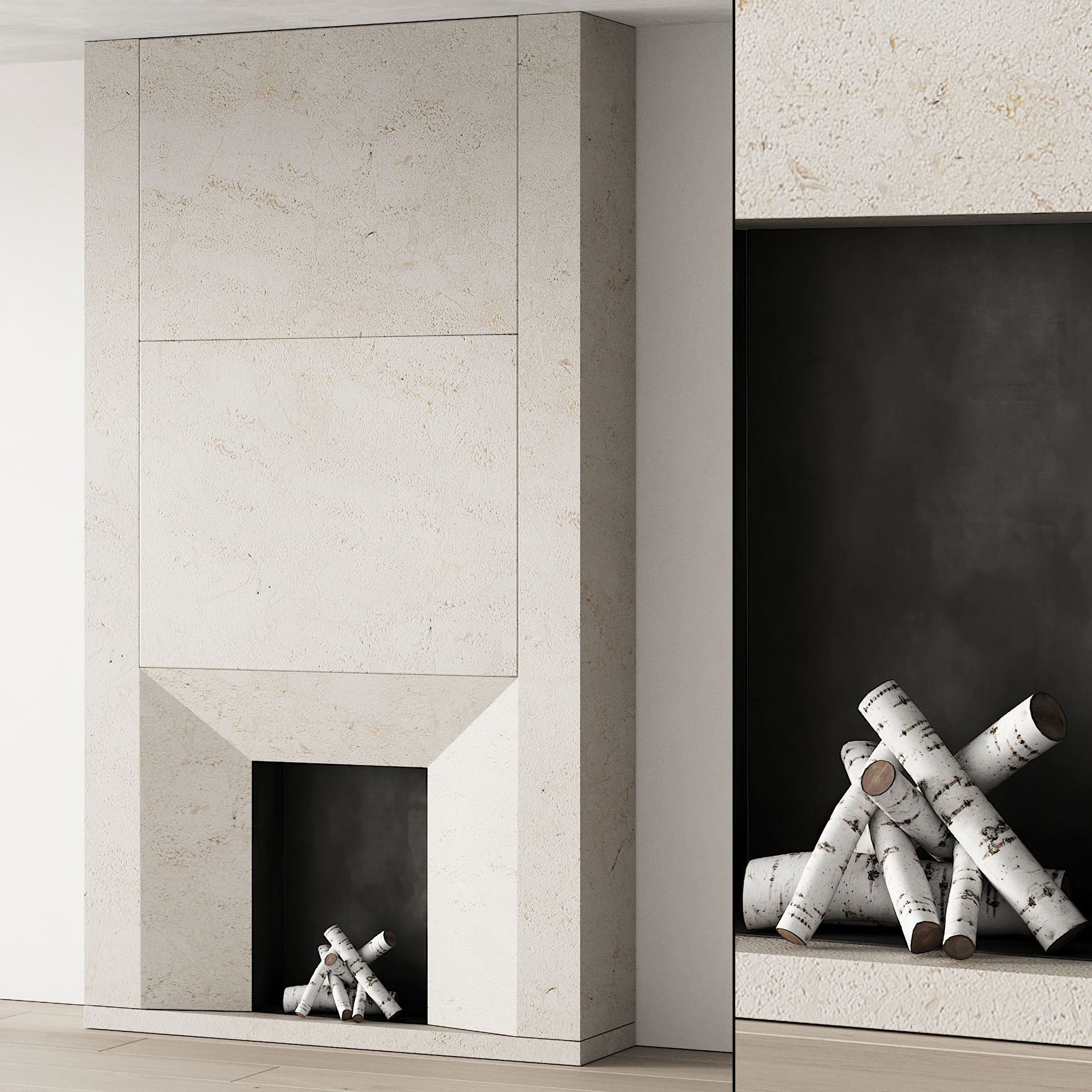 294 fireplace area wall 12 clean lines chimney in marble 00 3D model_1