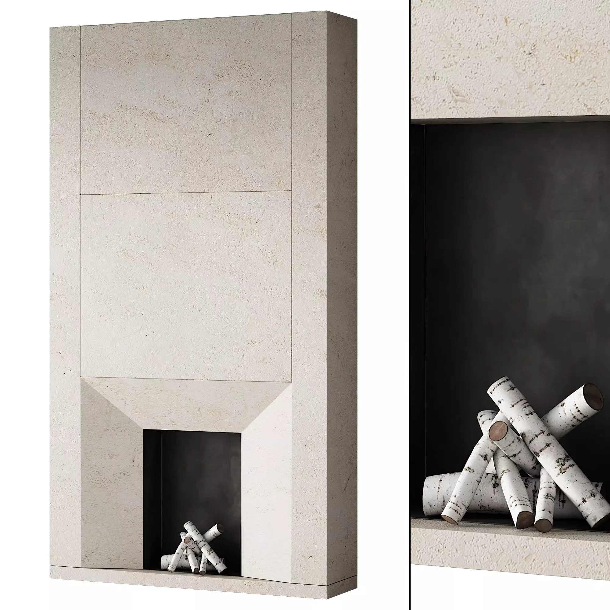 294 fireplace area wall 12 clean lines chimney in marble 00 3D model_0