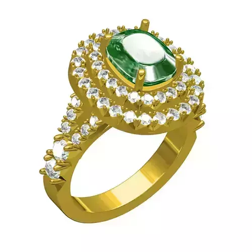 Green Cushion Stone Double Halo V Cut Setting Engagement Ring