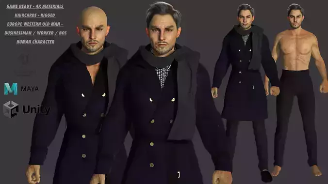 AAA 3D EUROPE OLD BUSINESSMAN - REALISTIC RIGGED GAME CHARACTER Low-poly 3D model