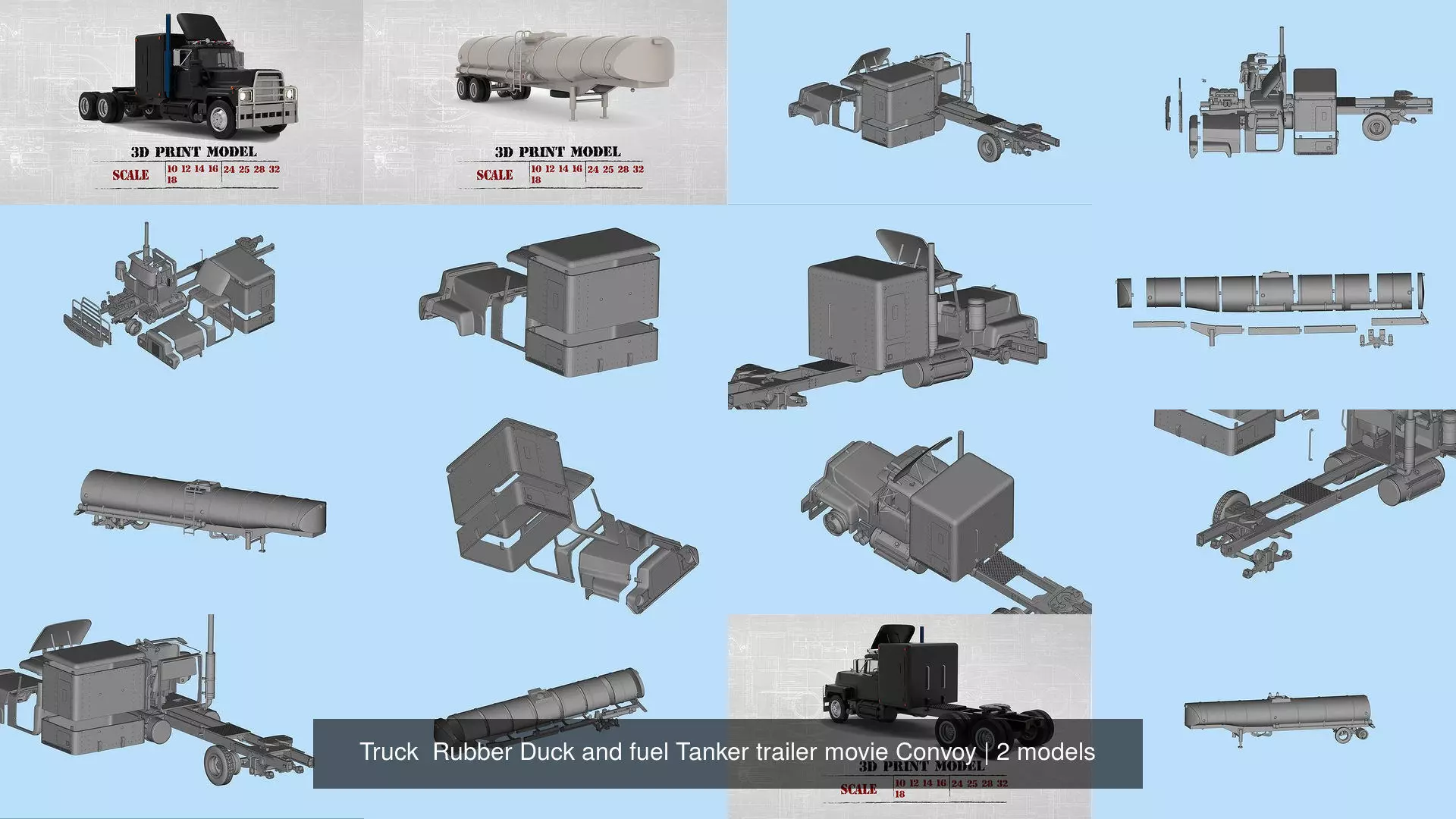 Truck  Rubber Duck and fuel Tanker trailer movie Convoy 3D Model Collection_1