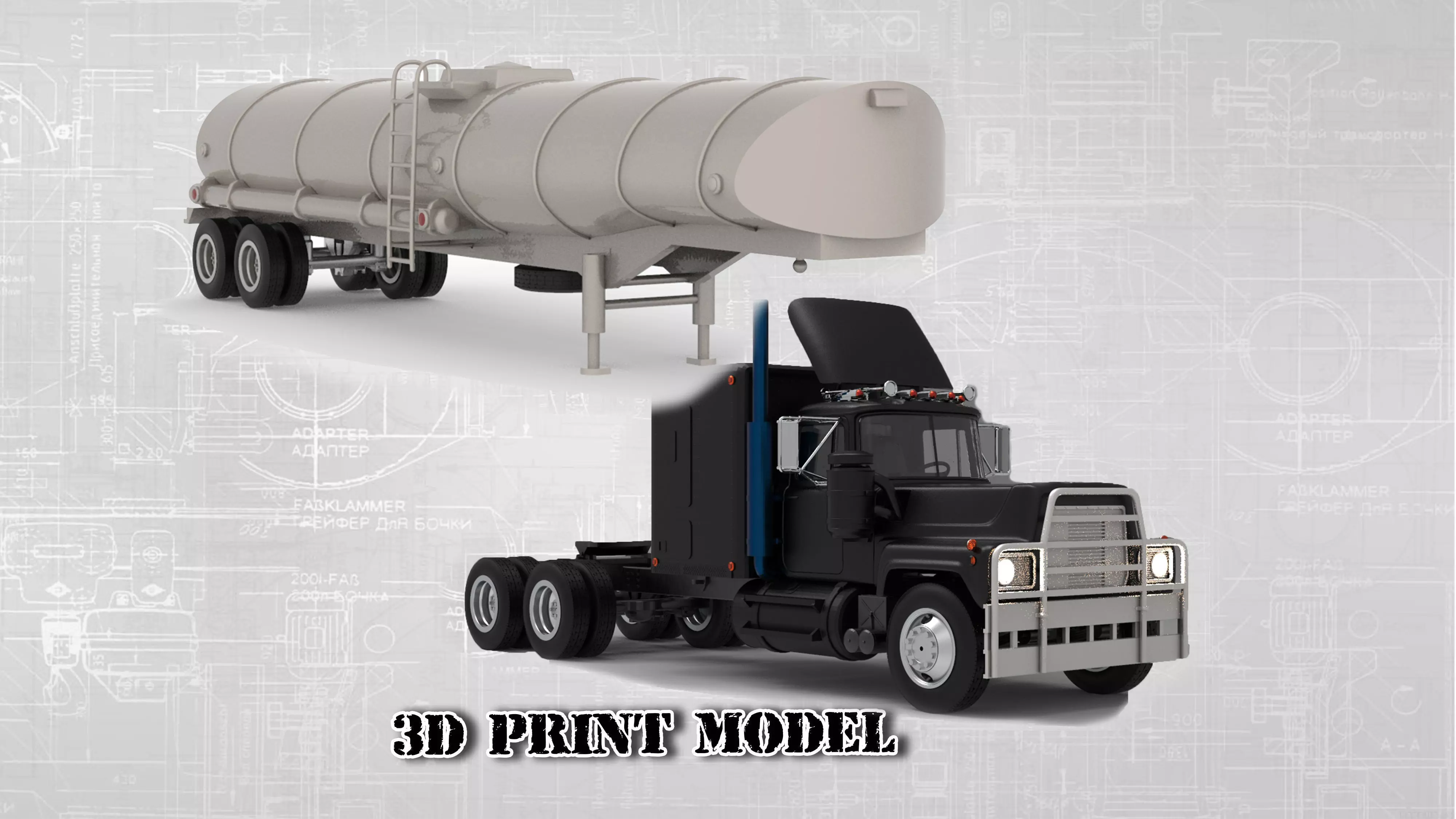 Truck  Rubber Duck and fuel Tanker trailer movie Convoy 3D Model Collection_0