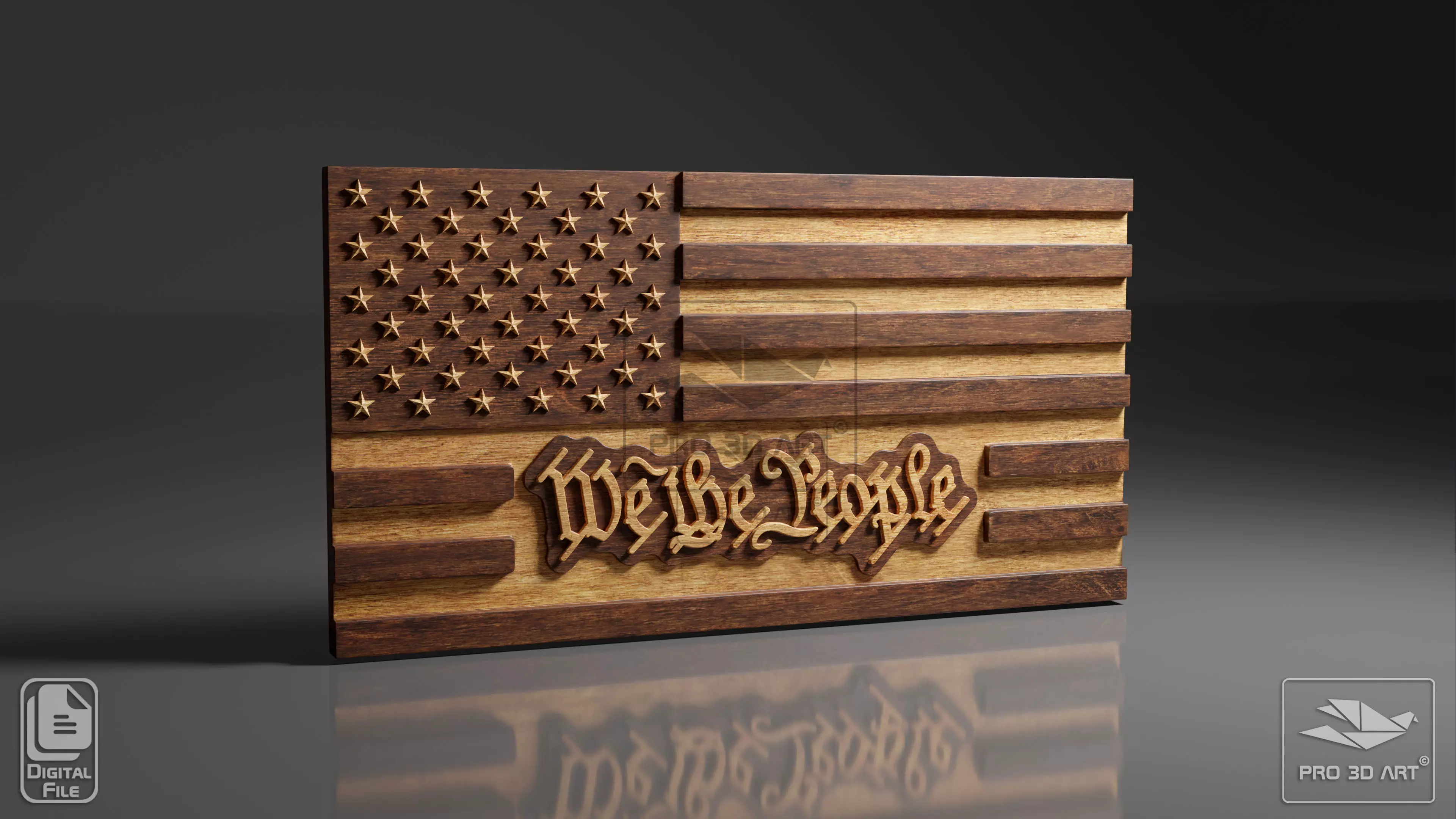 USA Flag - We The People - CNC Files For Wood 3D STL Model  3D model_0