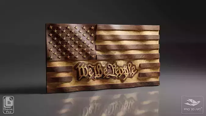 USA Wavy Flag - We The People - CNC Files For Wood 3D STL Model  3D model