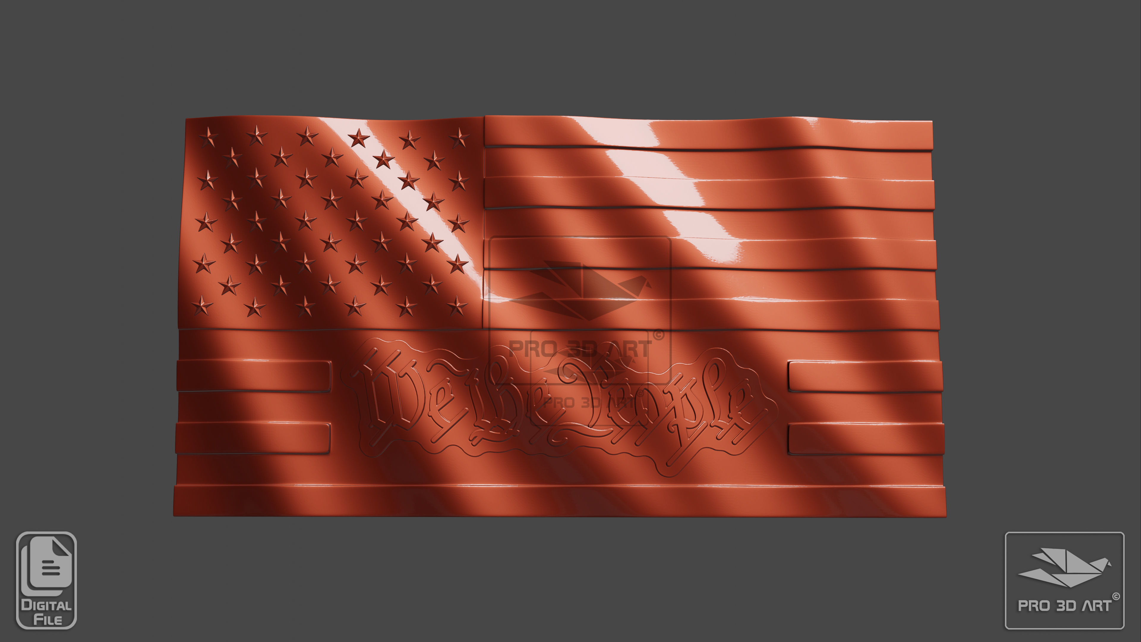 USA Wavy Flag - We The People - CNC Files For Wood 3D STL Model  3D model_1