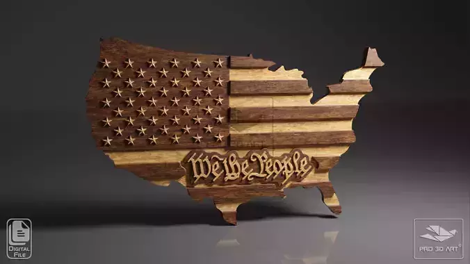 USA Map - We The People - CNC Files For Wood 3D STL Model 3D model
