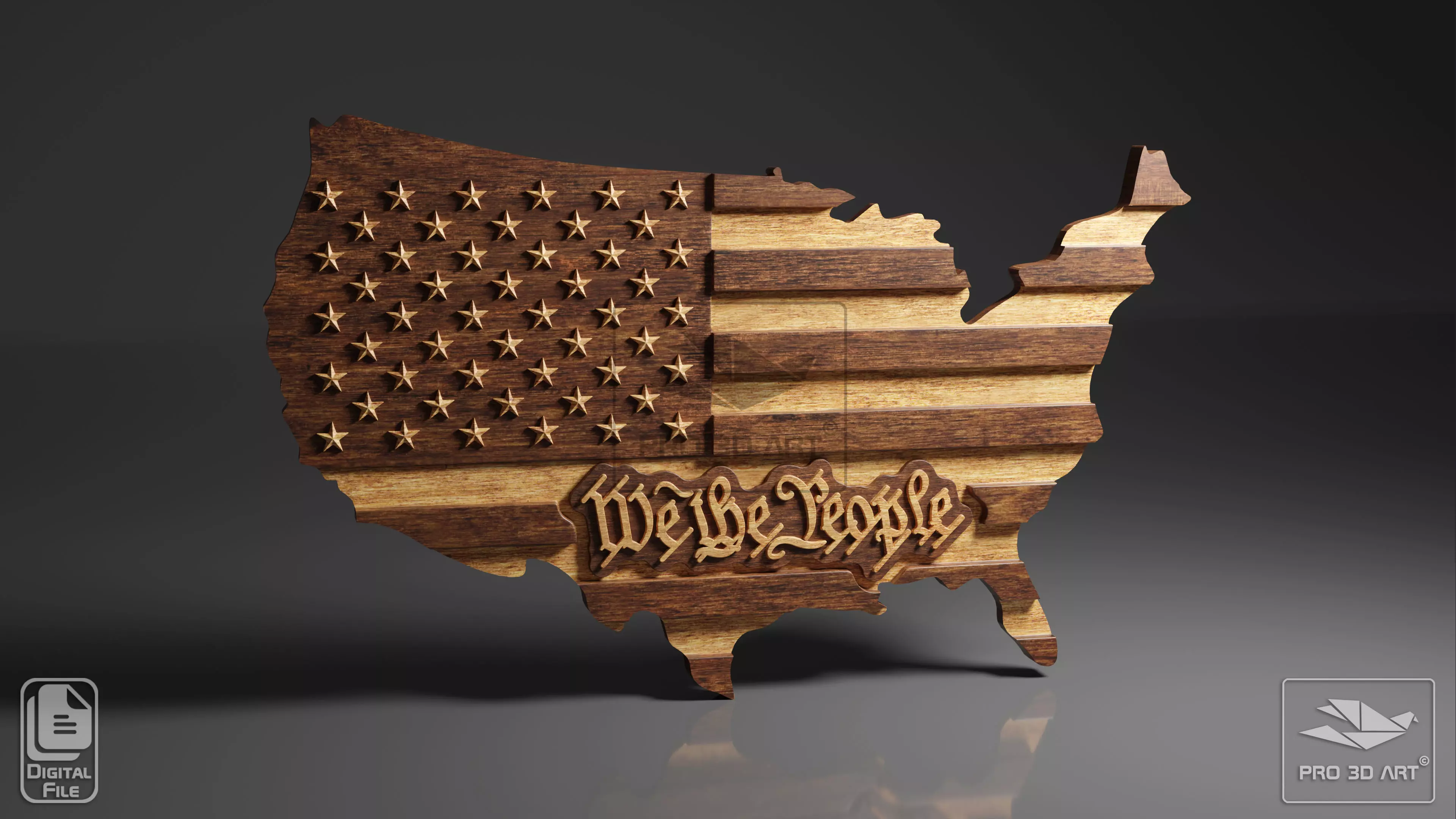USA Map - We The People - CNC Files For Wood 3D STL Model 3D model_0