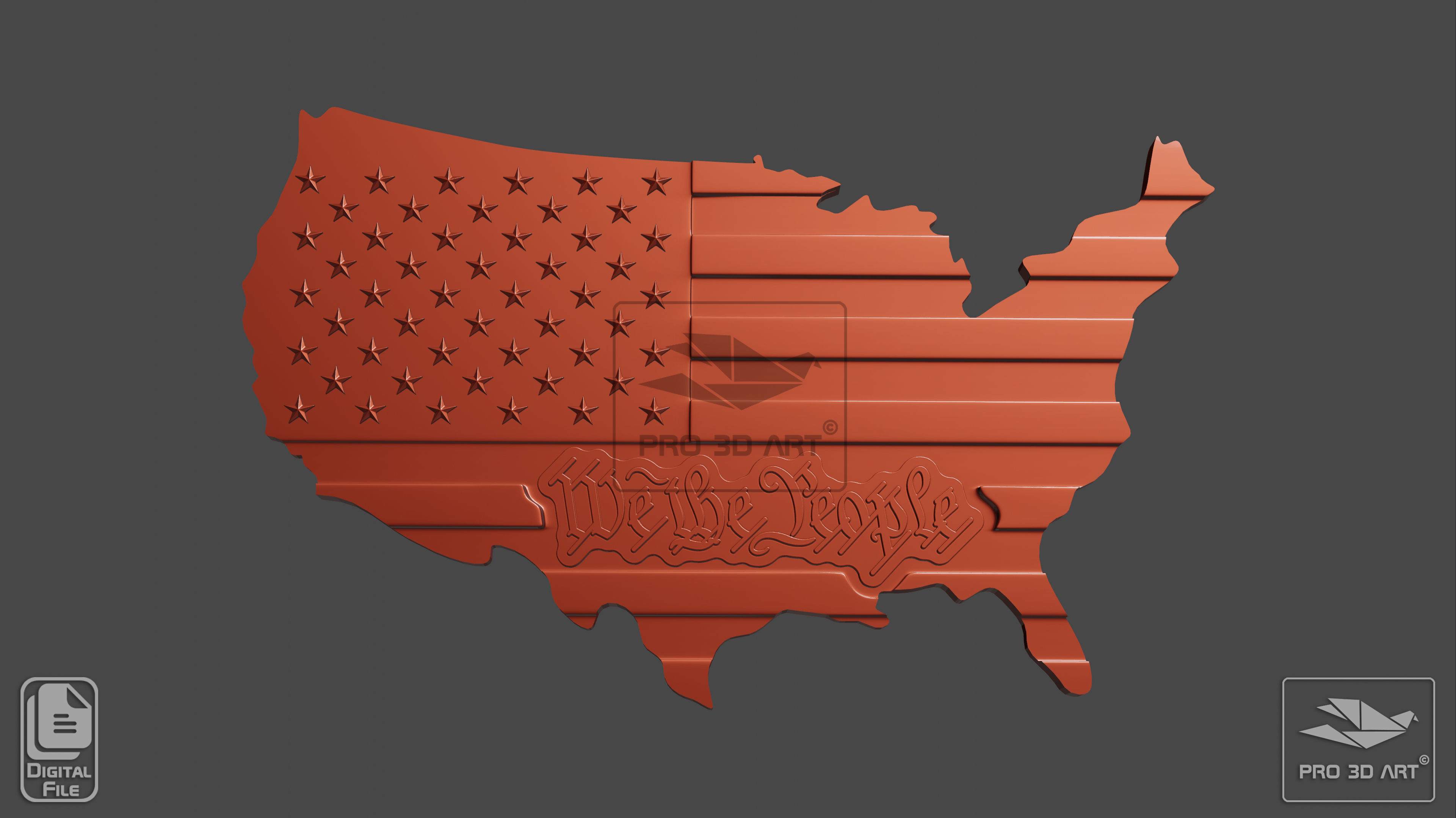 USA Map - We The People - CNC Files For Wood 3D STL Model 3D model_1