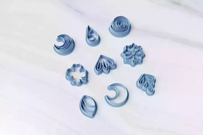 Set of 09 Detailed Embossing Floral and Shapes Cutters for Clay