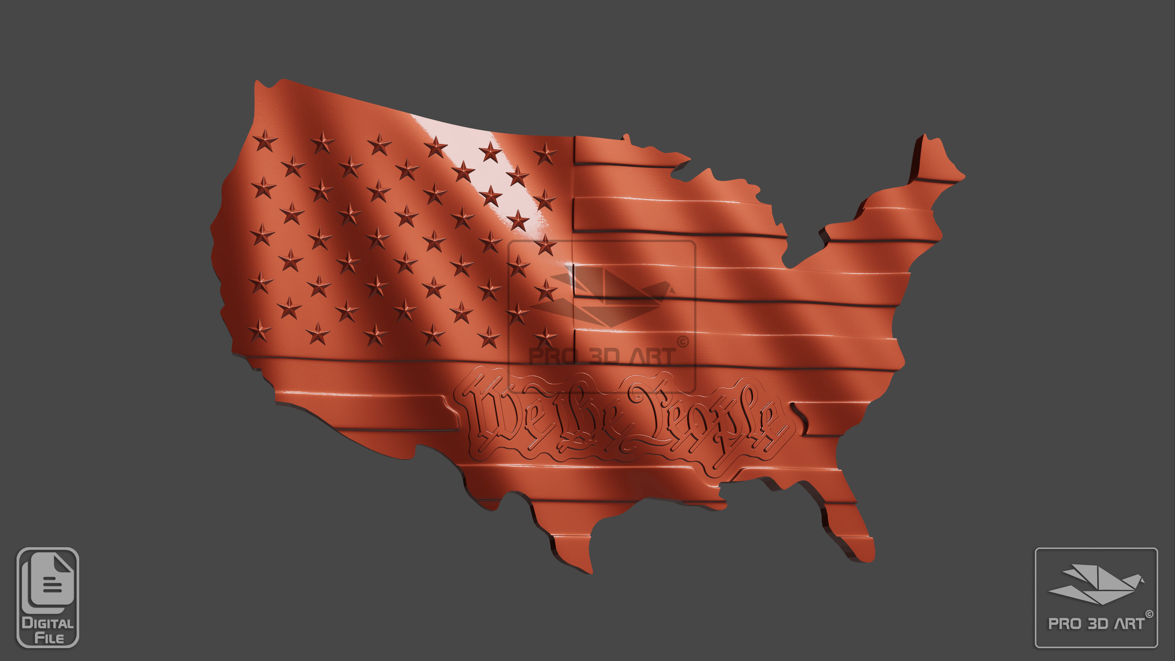 USA Wavy Map - We The People - CNC Files For Wood 3D STL Model 3D model_1