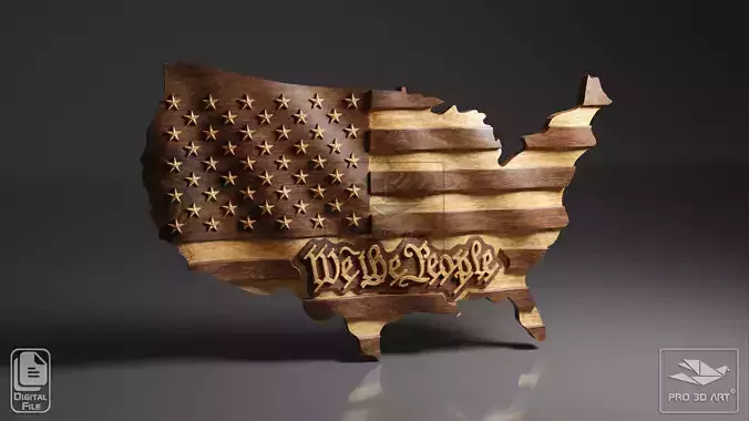 USA Wavy Map - We The People - CNC Files For Wood 3D STL Model  3D model