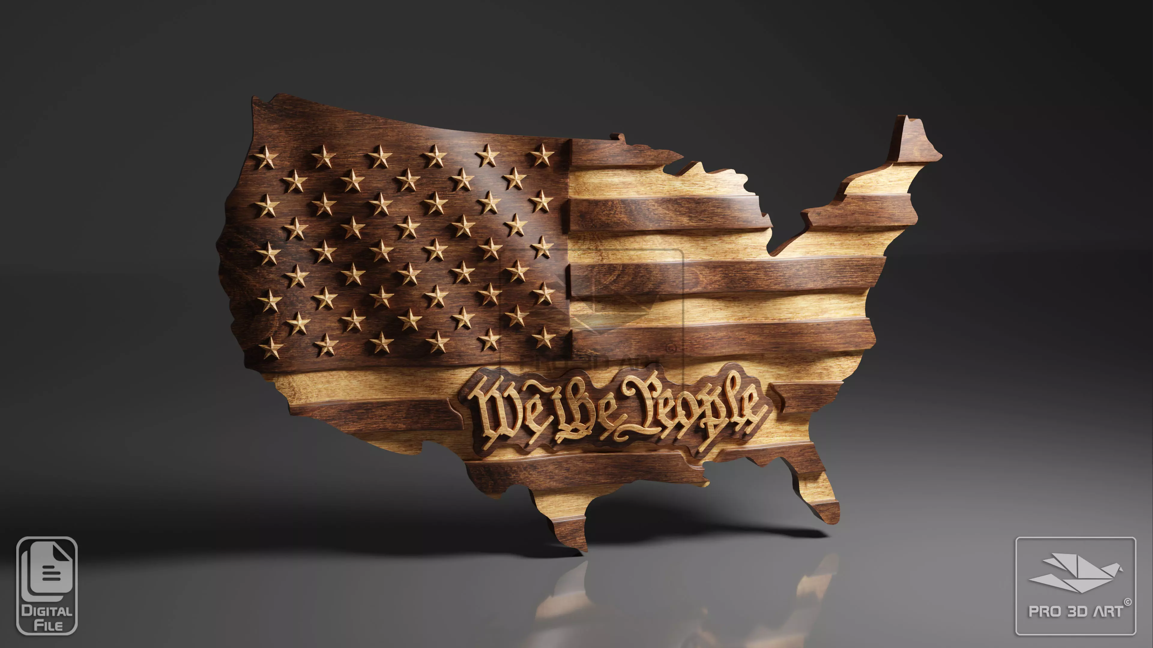 USA Wavy Map - We The People - CNC Files For Wood 3D STL Model 3D model_0