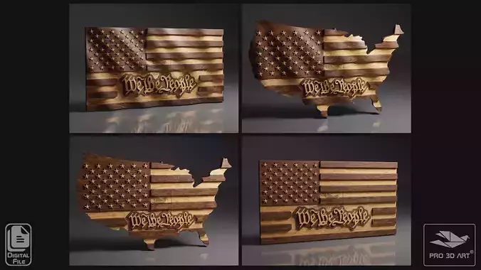 US Flag - Map We The People - Pack - CNC Files - 3D STL Models 