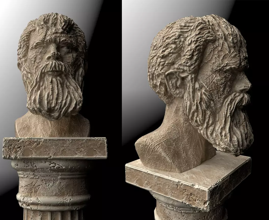 Ancient Bust on Collumn Low-poly 3D model_0