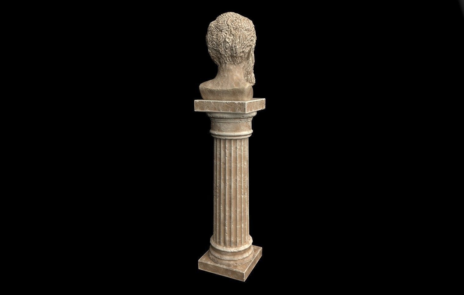 Ancient Bust on Collumn Low-poly 3D model_5