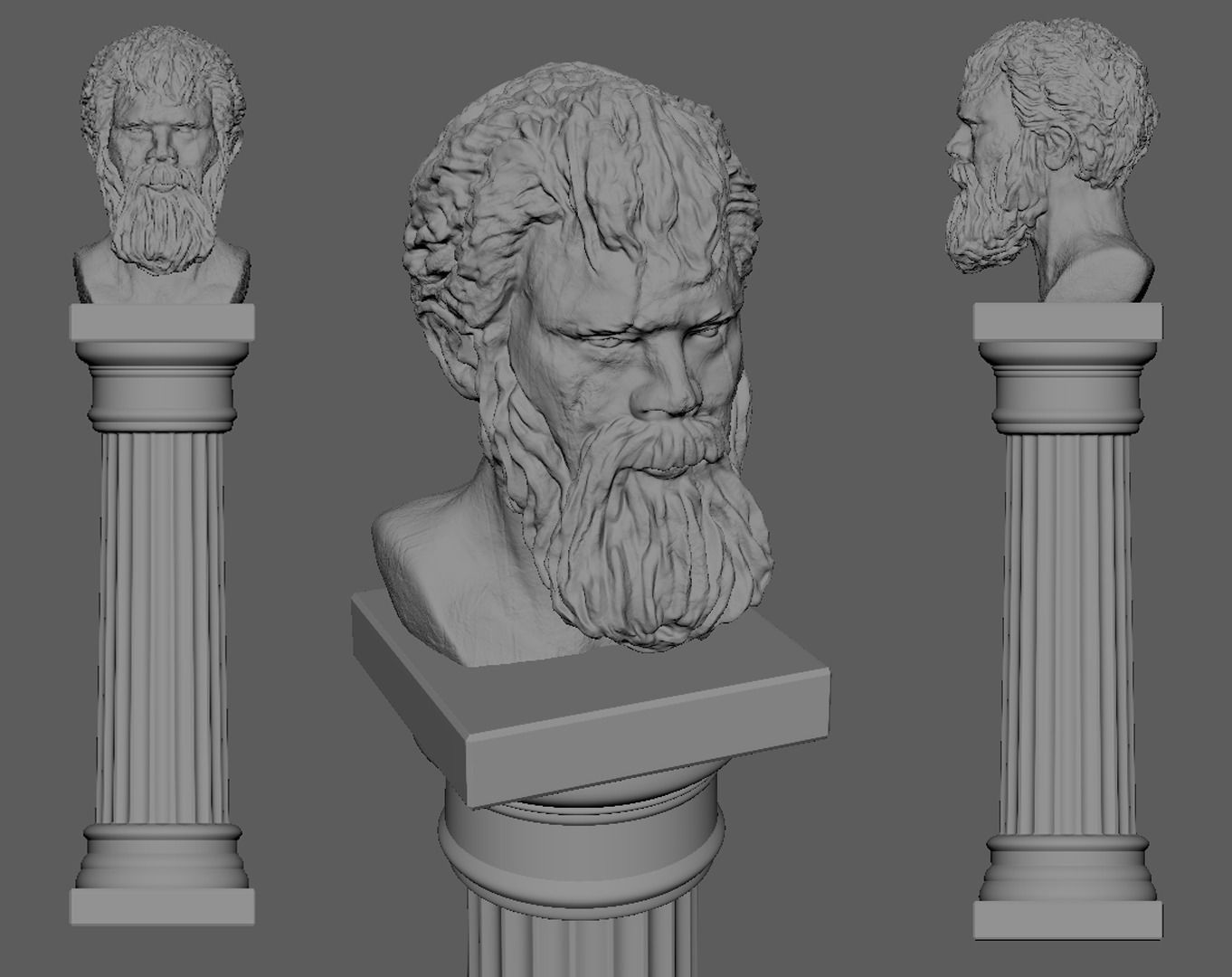 Ancient Bust on Collumn Low-poly 3D model_6