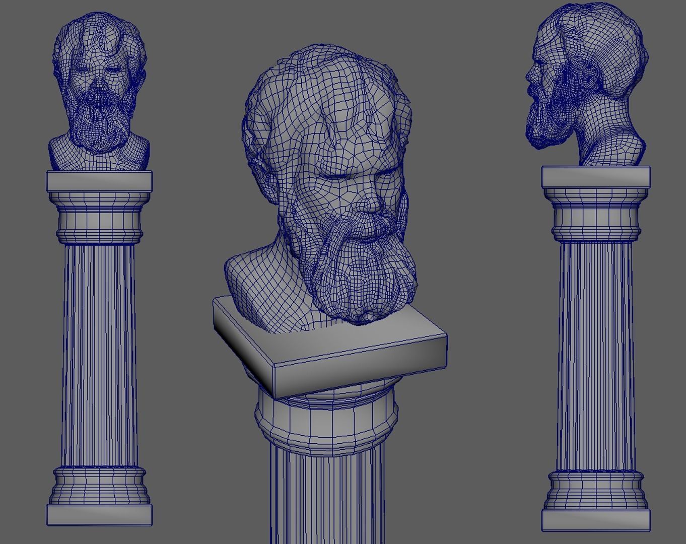 Ancient Bust on Collumn Low-poly 3D model_7