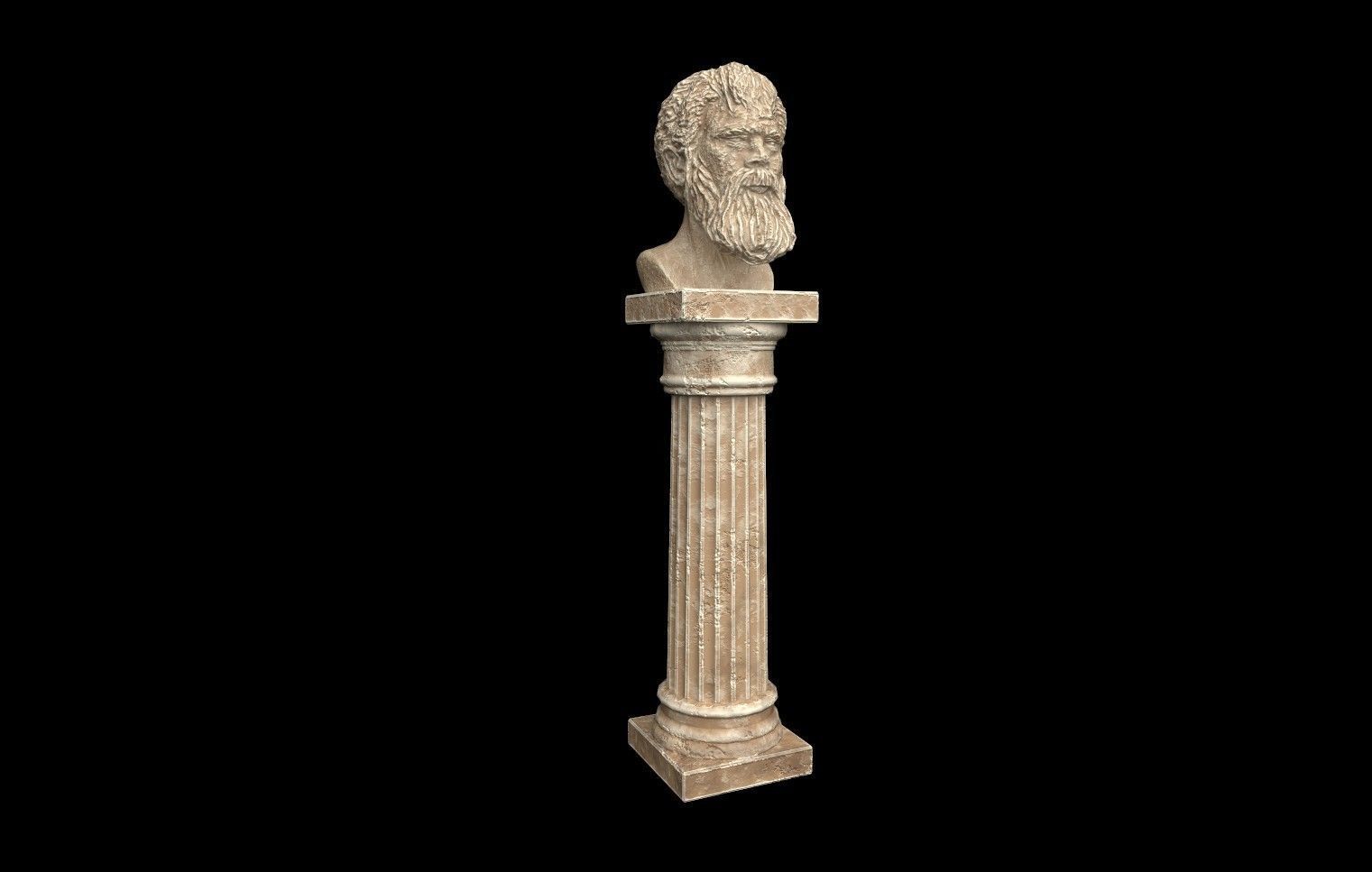 Ancient Bust on Collumn Low-poly 3D model_1