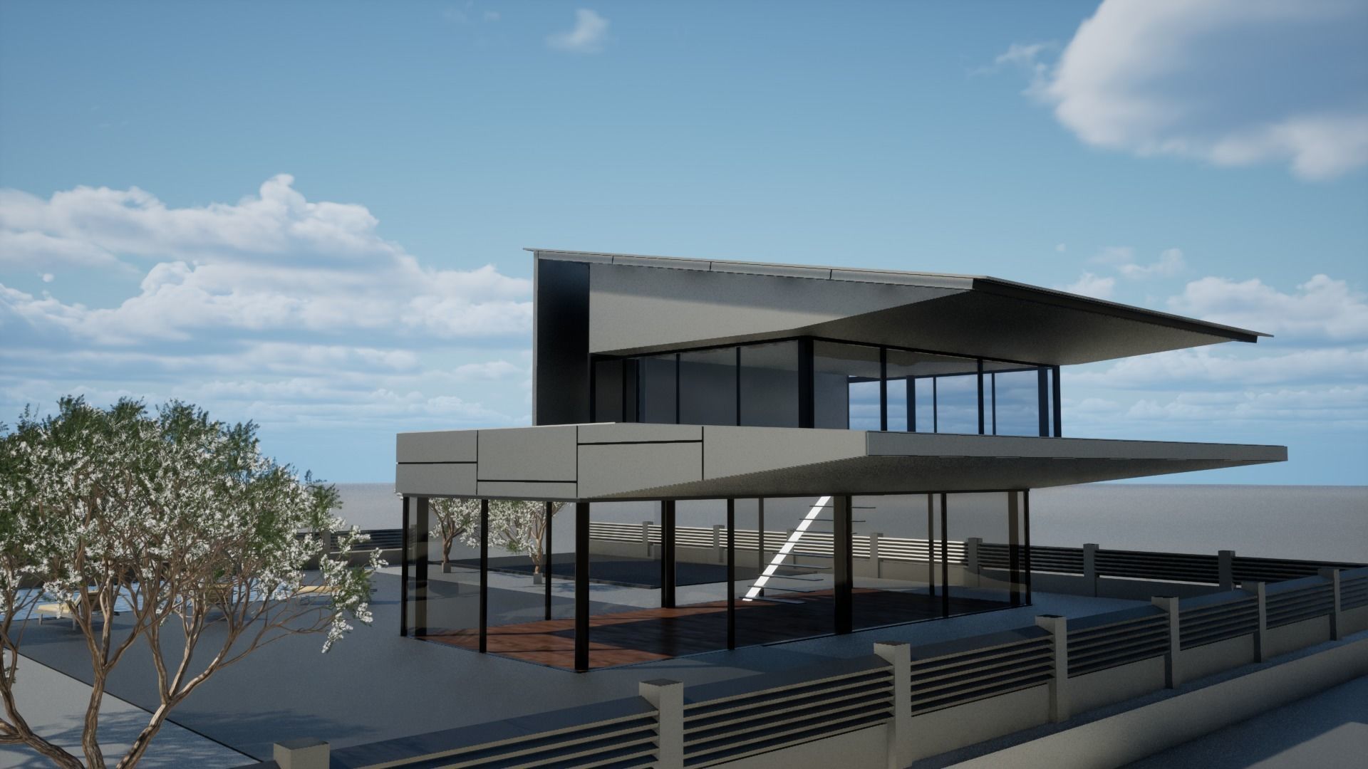 Modern house Low-poly 3D model_1