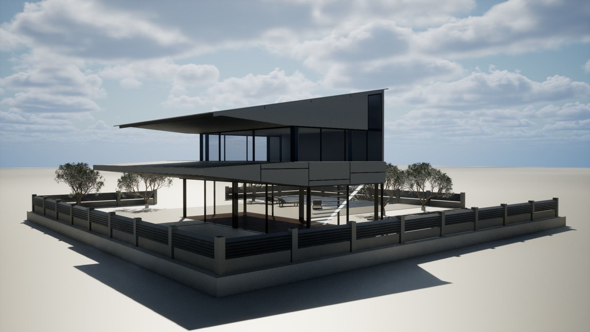 Modern house Low-poly 3D model_3