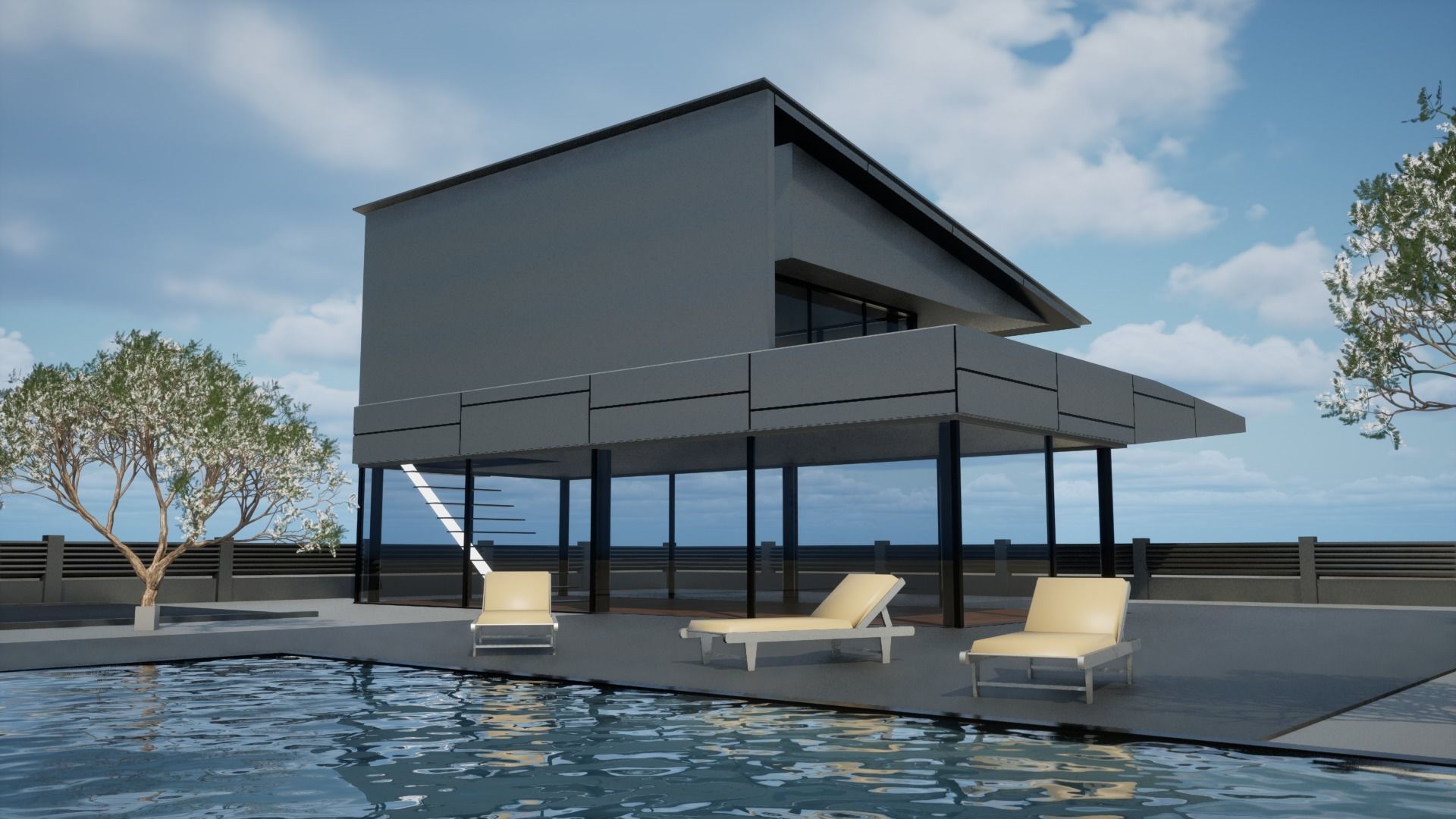 Modern house Low-poly 3D model_2