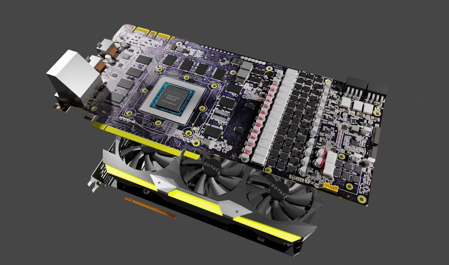 Zotac Amp Extreme NVIDIA GTX 1080 Ti Graphics Card Low-poly 3D model_10
