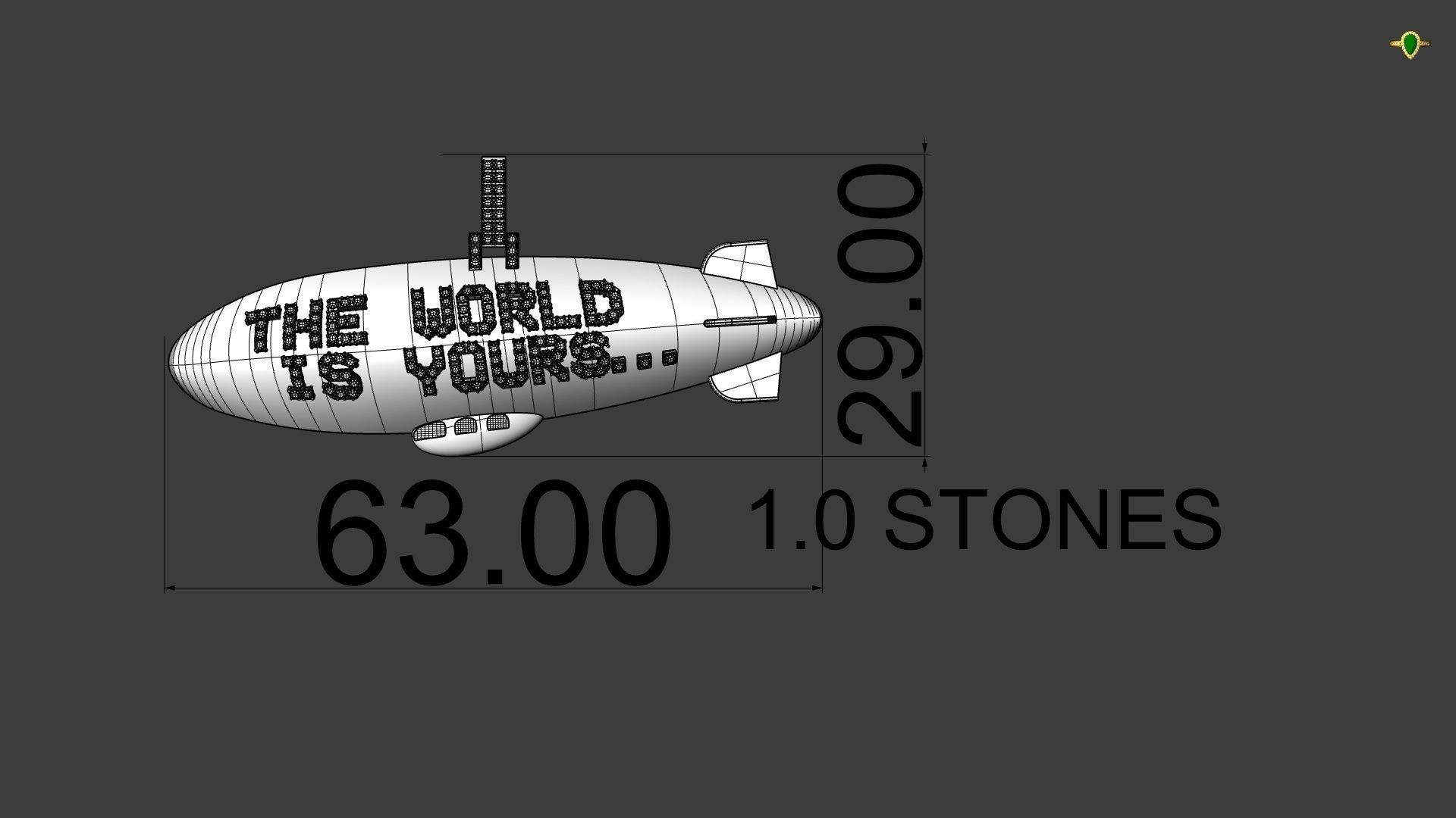 the world is yours blimp pendant multiple sizes 3d  3D print model_15
