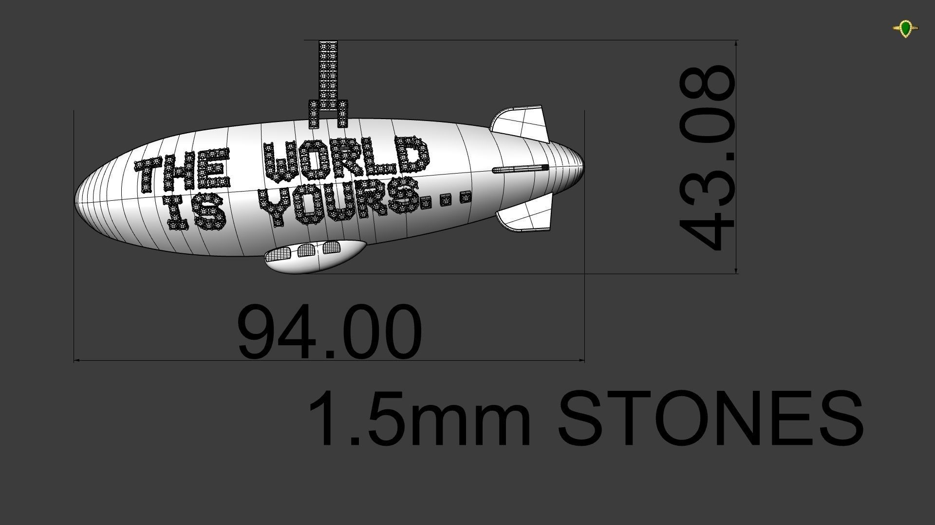 the world is yours blimp pendant multiple sizes 3d  3D print model_13